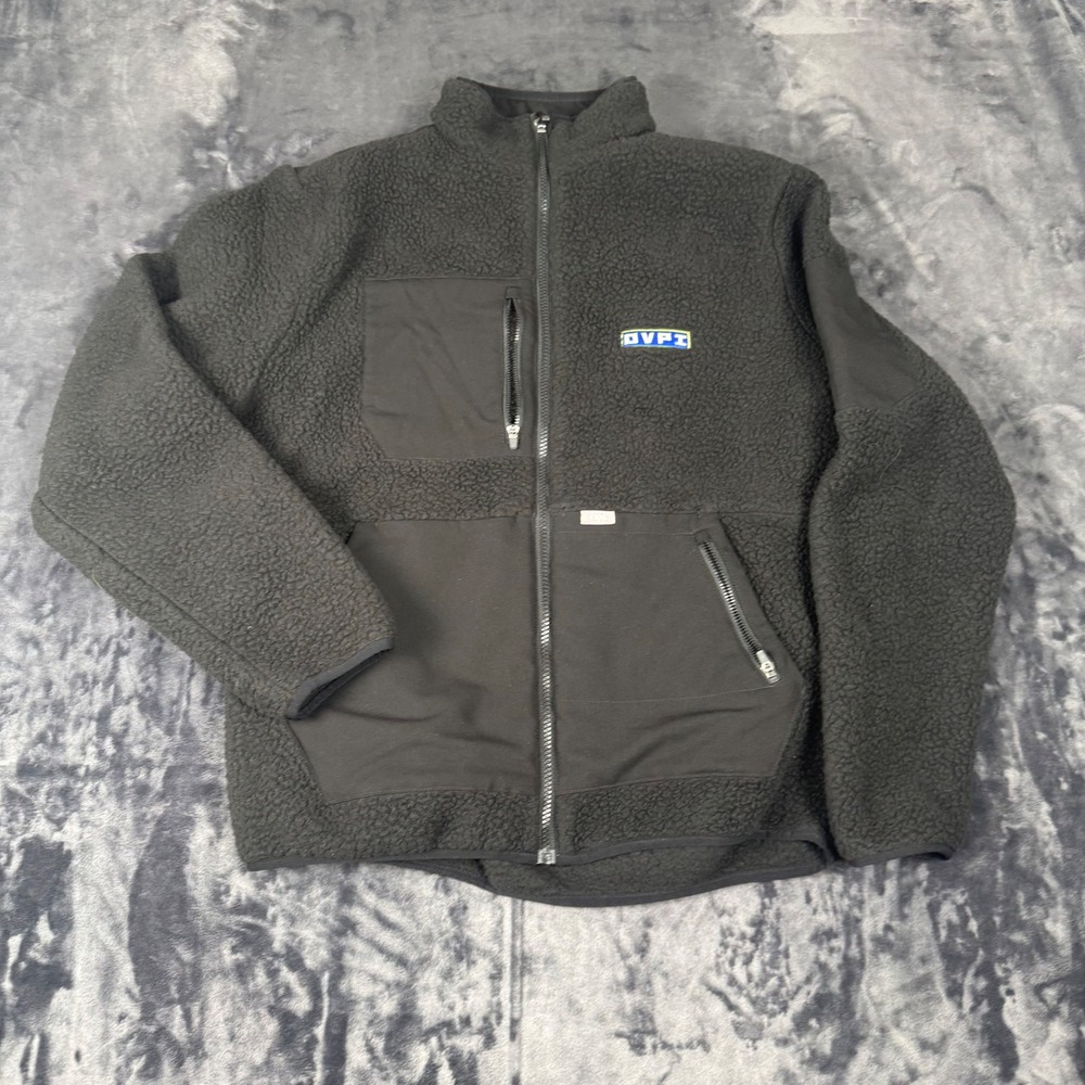 FIGS Fleece Jacket Men Medium Black Sherpa Full Zip Mock Neck Pockets